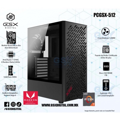 PC GAMER AMD RYZEN 7 5700G  - 16GB RGB - 1TB SSD NVME - CRISTAL TEMPLADO  - FUENTE 650W CERTIFICADA