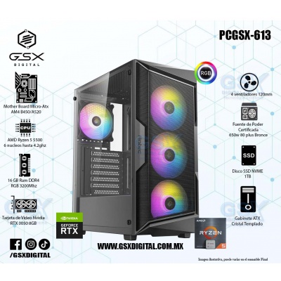 PC GAMER AMD RYZEN 5 - NVIDIA RTX 3050 8GB - 16GB RAM RGB - 1TB SSD NVME - FUENTE 650W CERTIFICADA -  